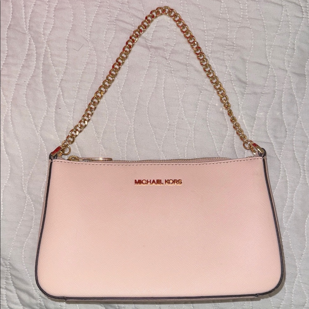 Michael Kors Blush Pink Clutch with Gold Chain